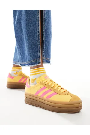 adidas Gazelle Bold trainers in yellow and pink with gum sole
