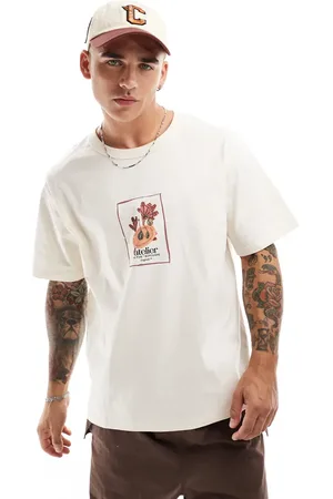 JACK & JONES Oversized t-shirt with chest print in beige