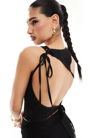 Kaiia Textured sleeveless open back tie detail top co-ord in