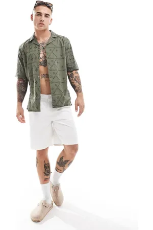 Only & Sons Revere collar shirt with pointelle in khaki