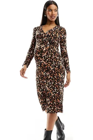 Mama;licious Mamalicious maternity v-neck midi dress in leopard print