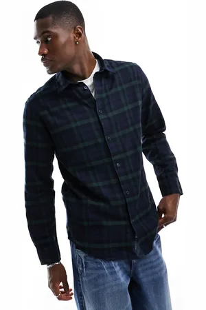 SELECTED Flannel check shirt in navy and green