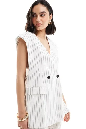 ASOS Sleeveless tailored blazer with tie sides in the white stripe