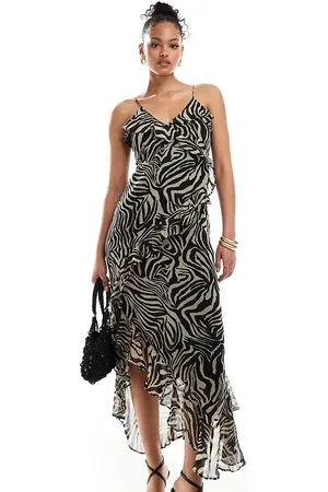 ONLY Strappy frill maxi dress in zebra
