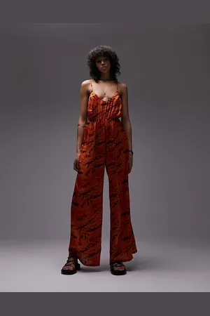 Topshop Strappy slinky wide leg jumpsuit in print