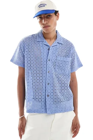 Obey Embroidered open short sleeve shirt in