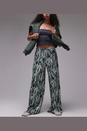 Topshop Ink spill print plisse wide leg trousers in