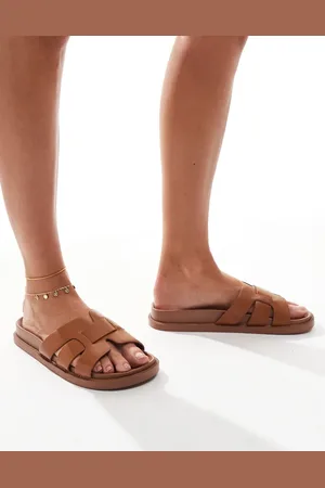 Truffle Collection Triple strap footbed sandals in tan