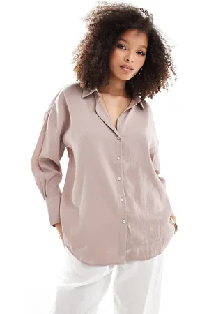 ONLY Oversized long sleeve textured shirt in beige