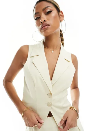 Kaiia Tailored waistcoat top co-ord in ecru