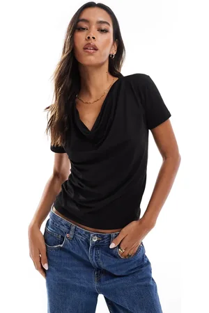 ONLY Short sleeve waterfall neck top in