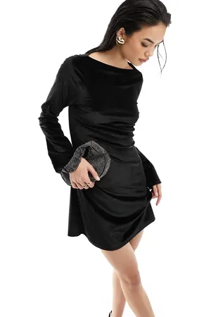 Monki Long sleeve velvet mini dress in