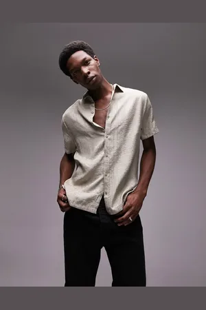 Topman Short sleeve relaxed fit bandana jacquard shirt in stone