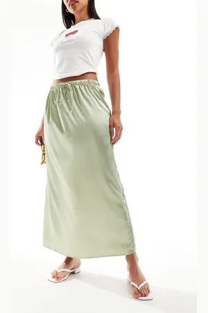 Pieces® Drawstring satin midi skirt in tea