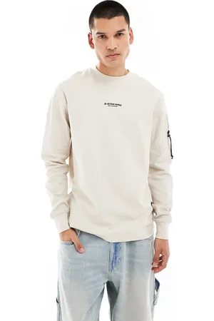 G-Star P-3 long sleeve t-shirt in off white with logo chest print and sleeve pocket