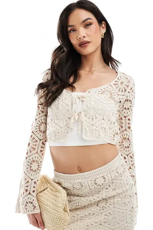 New Look Co-ord crochet tie front cardigan in off