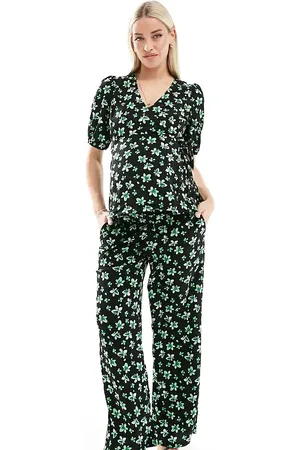 Mama;licious Mamalicious Maternity relaxed under the bump trouser co-ord in palm flower print
