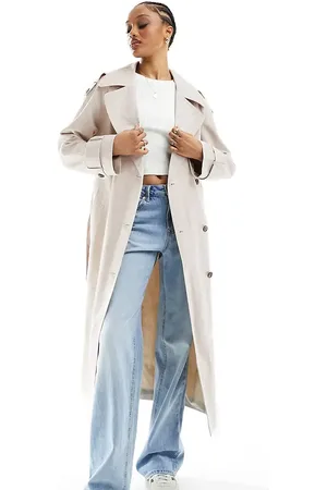 ASOS ASOS DESIGN Tall linen mix trench coat in stone