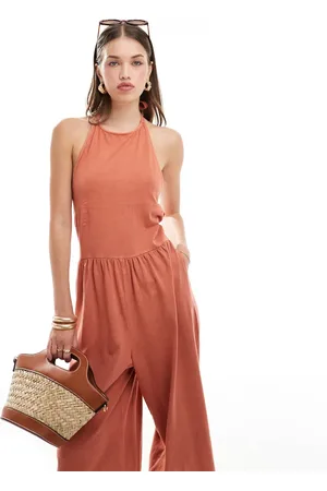ASOS Halter neck trapeze jumpsuit in orange