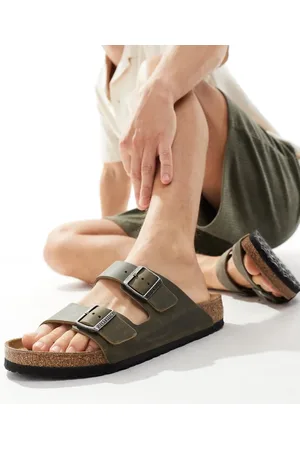 Birkenstock Arizona sandals in khaki oiled leather