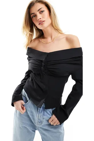 NA-KD Off the shoulder draped top in