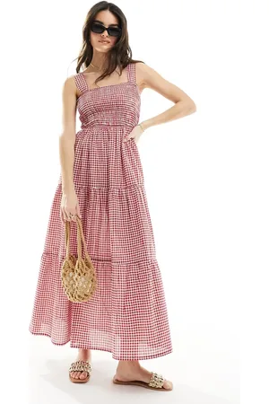 Esmée Esmee shirred waist maxi beach summer dress in and white gingham