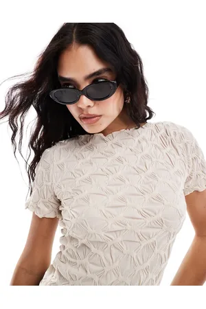 VERO MODA Scrunch short sleeve jersey top in stone