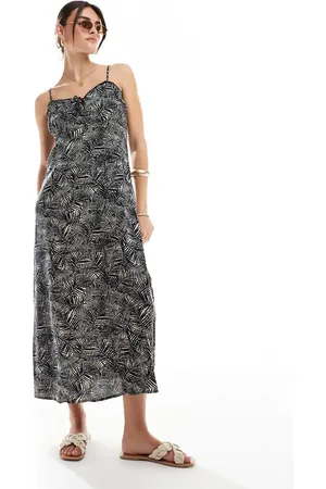 ONLY Midi strap dress in leaf print