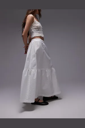 Topshop Cotton tiered midi skirt in