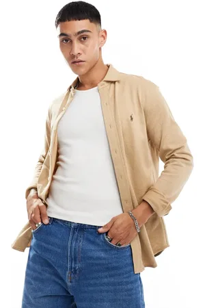 Ralph Lauren Icon logo check print jersey shirt in tan