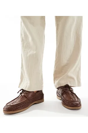 ASOS Lace up boat shoes in tan leather with weave detail