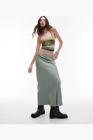 Topshop Satin bias maxi skirt with elastic waist band in sea green