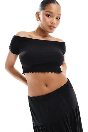 VERO MODA Shirred lettuce edge cropped top co-ord in