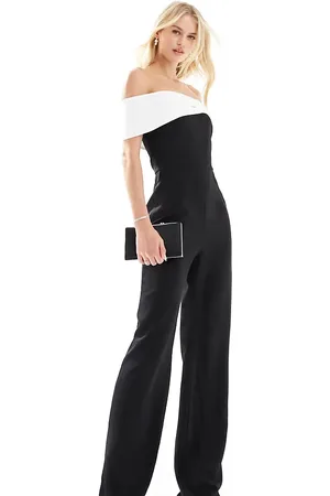 Vesper Bandeau contrast wide leg jumpsuit in monochrome
