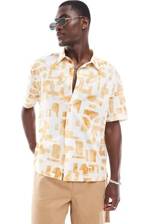 Bershka Geometric printed shirt in ecru