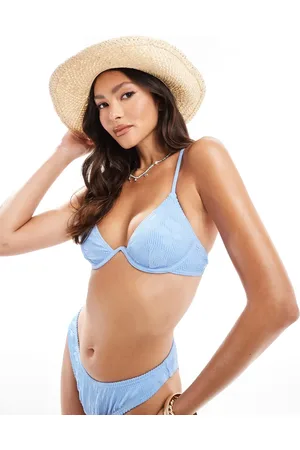 South Beach Jacquard crinkle underwire bikini top in cornflower