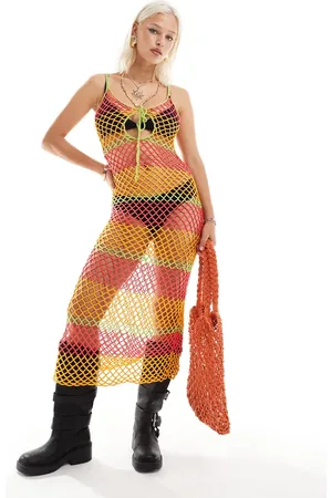 Elsie & Fred Multicoloured stripe crochet maxi dress