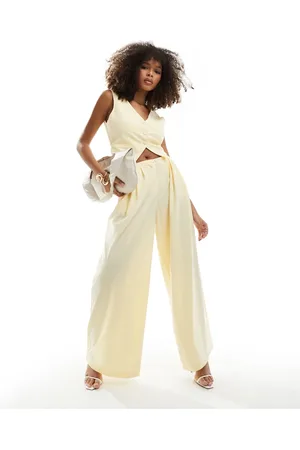 Bershka Wide leg tailored trousers co-ord in butter