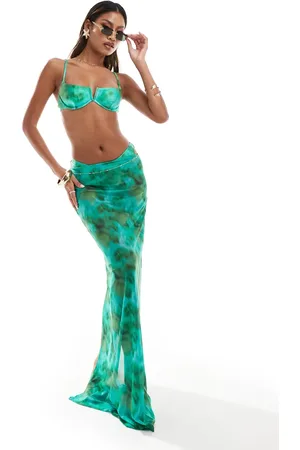 South Beach Abstract print mesh maxi beach skirt in