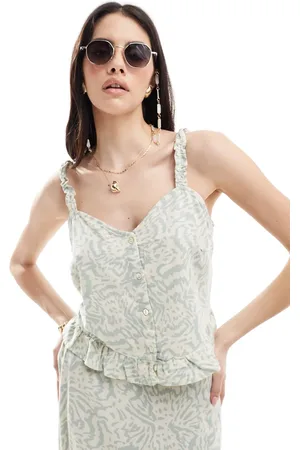 VERO MODA Linen blend buttondown top co-ord in abstract print