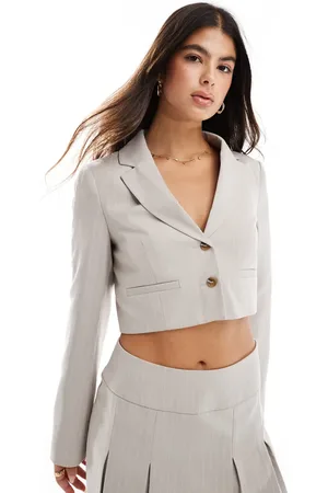 Miss Selfridge Relaxed cropped blazer co-ord in stone pinstripe