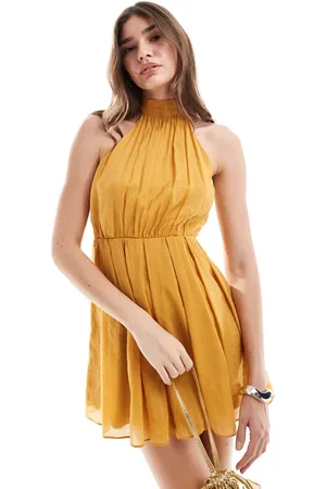 Style Cheat High neck swing mini dress in mustard