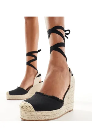 Truffle Collection Wide fit jute wedge strappy espadrille in