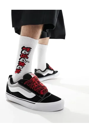 Vans Knu Skool trainers with red interest laces in and white
