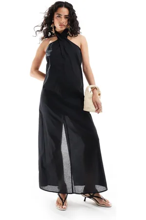 EDITED the label Halterneck drop back midaxi dress in olive