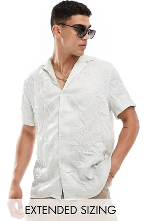 ASOS Short sleeve relaxed fit deep revere collar satin shirt in grey