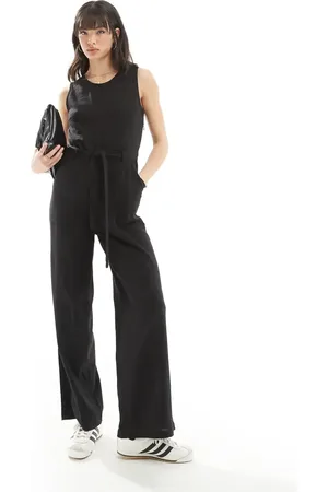 ONLY Sleeveless belted linen mix jumpsuit in