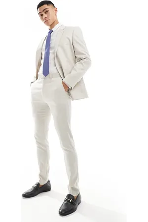 ASOS Skinny linen mix suit trousers in stone