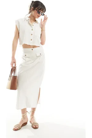 VERO MODA Linen midi skirt co-ord in off