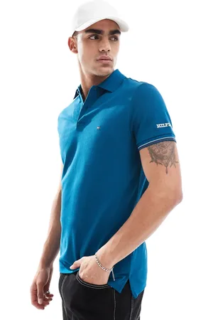 Tommy Hilfiger Tipped slim polo shirt in turquoise